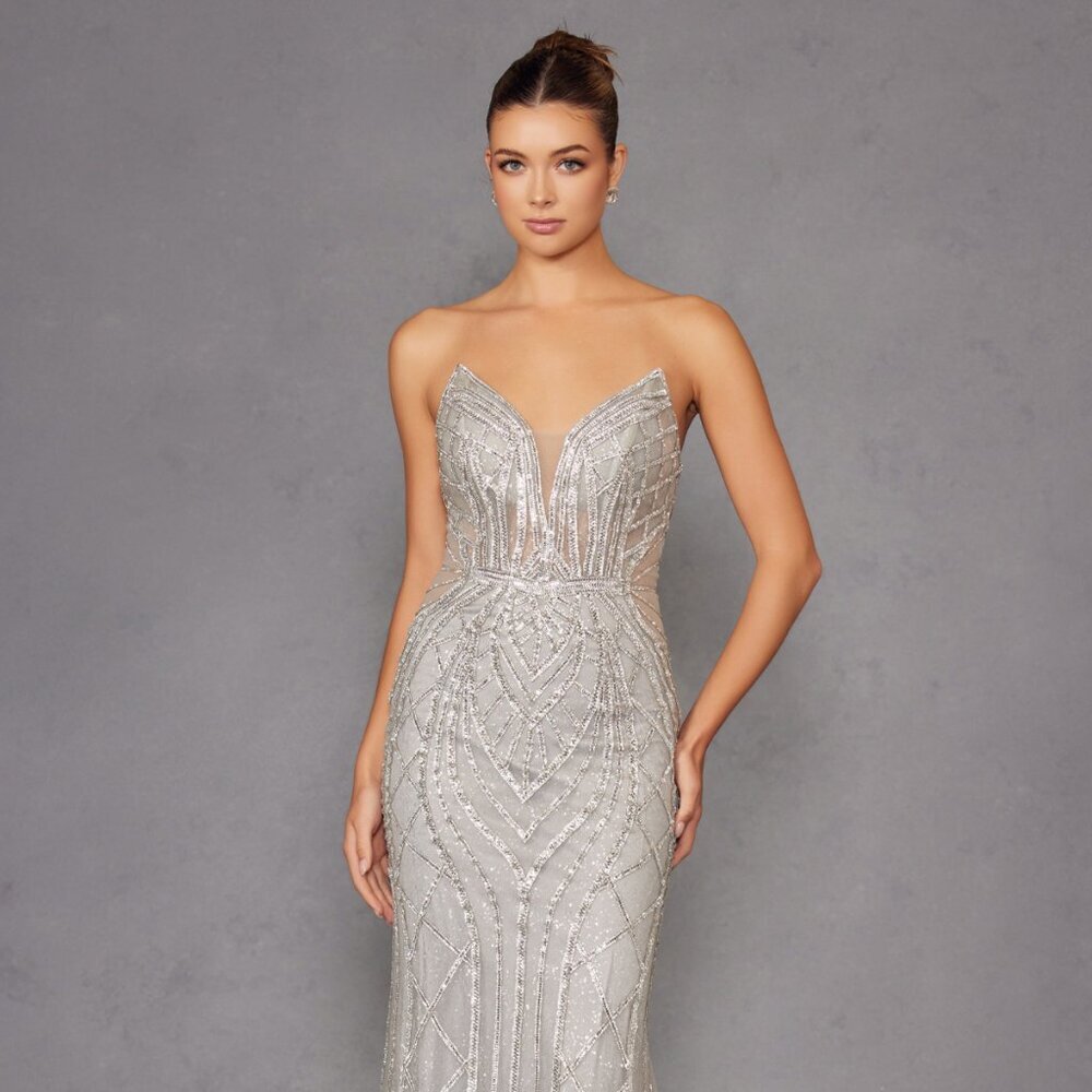 New Formal Sleeveless Strapless Sheath Beads Embellished Long Prom Dress JT2525L